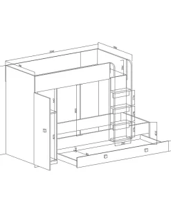 TOLEDO 2 Lit superposé 203,3/106,6/125 (blanc/noir)