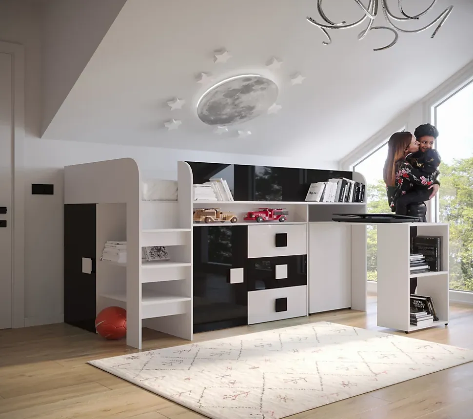 TOLEDO 1 Lit superposé 203,3/106,6/125 (blanc/noir)