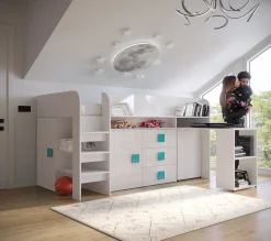 TOLEDO 1 Lit superposé 203,3/106,6/125 (blanc/blanc/turquoise)