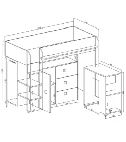 TOLEDO 1 Lit superposé 203,3/106,6/125 (blanc/blanc/turquoise)