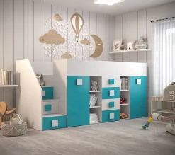 TOLEDO 3L Lit superposé 248,5/123/93 (blanc/turquoise)