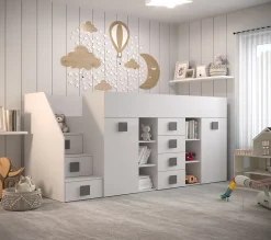 TOLEDO 3L Lit superposé 248,5/123/93 (blanc/blanc/gris)