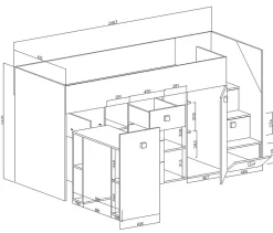 TOLEDO 3L Lit superposé 248,5/123/93 (blanc/blanc/gris)