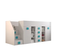 TOLEDO 3L Lit superposé 248,5/123/93 (blanc/blanc/turquoise)
