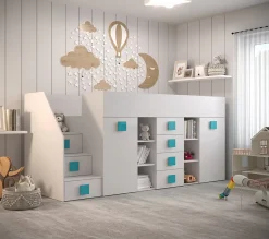 TOLEDO 3L Lit superposé 248,5/123/93 (blanc/blanc/turquoise)