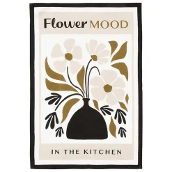 Torchon imprimé Twisted lime coton noir & blanc 45x70cm - Atmosphera