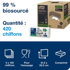Tork Chiffon de nettoyage ultra-résistant biosourcé blanc W4, technologie exelCLEAN, 4 x 105 chiffons, 930179
