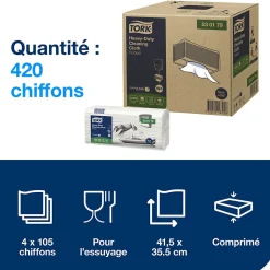 Tork Chiffon de Nettoyage Ultra-résistant blanc W4, Multi-usages, 4 x 105 chiffons, 530179