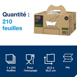 Tork Chiffon de Nettoyage Multi-usages blanc W7, Distribution feuille à feuille, 1 x 210 chiffons, 510172