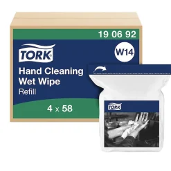 Tork Lingettes humides pour Nettoyage des mains blanc W14, 4 x 58 lingettes, 190692