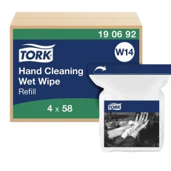 Tork Lingettes humides pour Nettoyage des mains blanc W14, 4 x 58 lingettes, 190692
