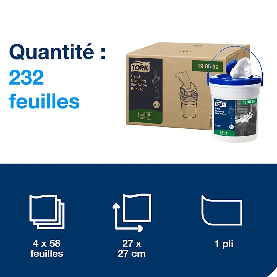 Tork Seau de Lingettes humides pour Nettoyage des mains blanc W14, sans parfum, 1 x 58 lingettes,190592