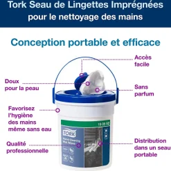Tork Seau de Lingettes humides pour Nettoyage des mains blanc W14, sans parfum, 1 x 58 lingettes,190592