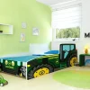 Tracteur lit simple vert 160x80 avec matelas