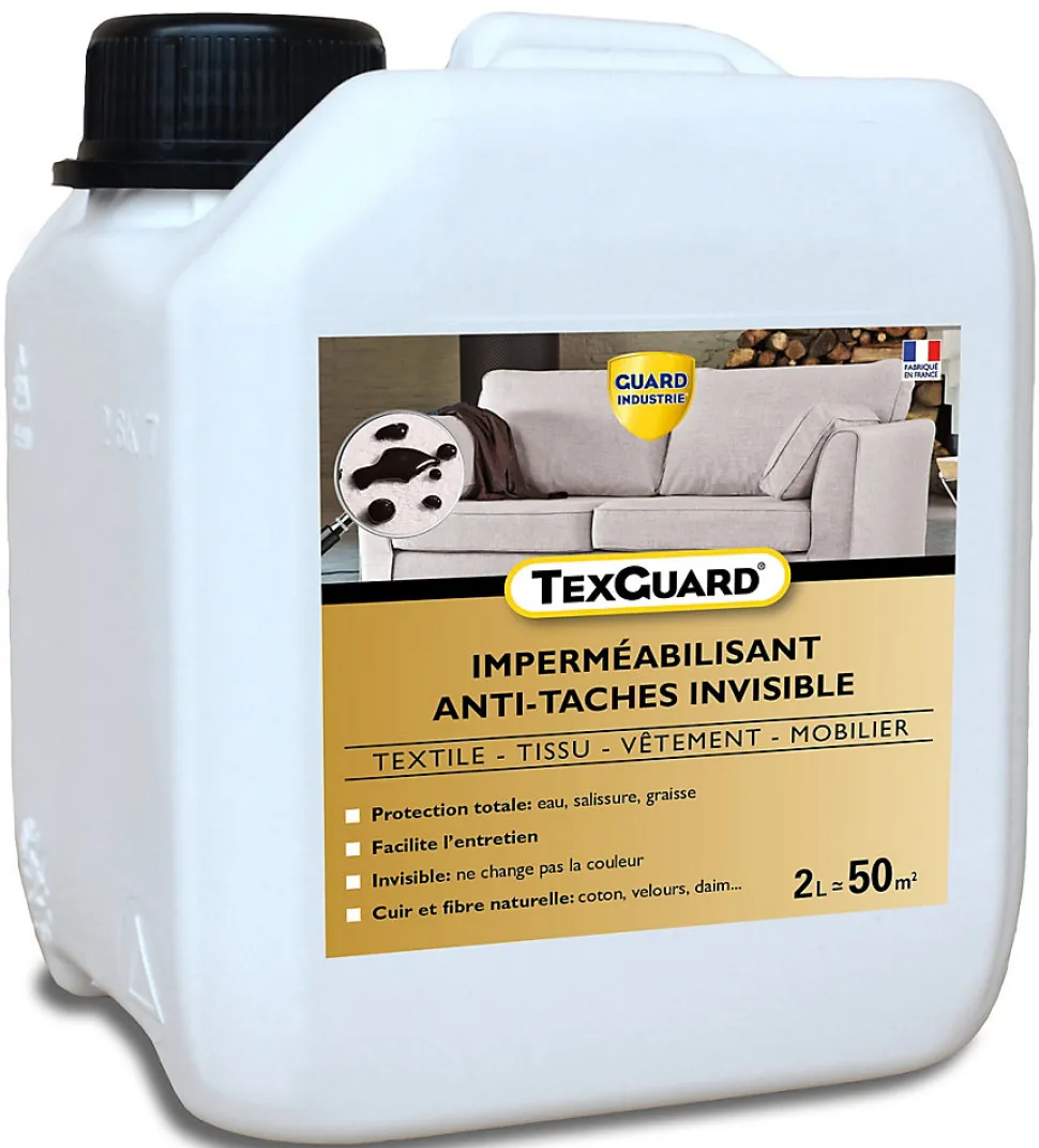 Traitement anti taches tissus ou cuir TEXGUARD 2L (+ Bouchon Pulvérisateur offert) traite 40m²
