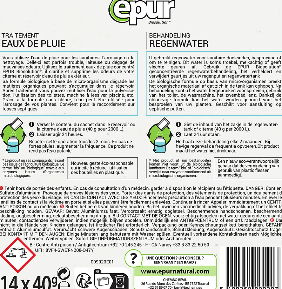 Traitement des eaux de pluie citernes & récupérateurs d'eau Epur 14 sachets