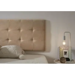 Tête de lit 160 Capitone Damier Tissu Anti-Tache 162x57x5cm Camel Clair. ECCOX