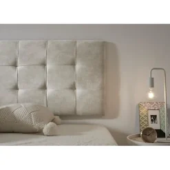 Tête de lit 135 Capitone Damier Tissu Anti-Tache 152x57x5cm Effet Granit Blanc Casssé. ECCOX