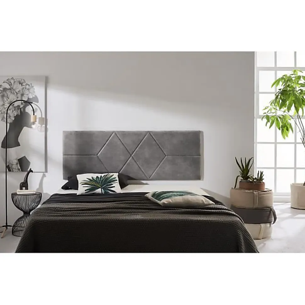 Tête de lit - ECCOX - Deux Diamants - 152 x 57 x 5 cm - Tissu Anti-Tache - Couleur Gris