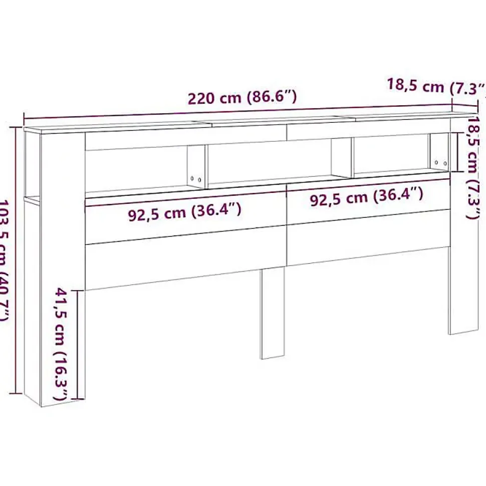 Tête de lit à LED chêne artisanal 220x18,5x103,5 cm vidaXL
