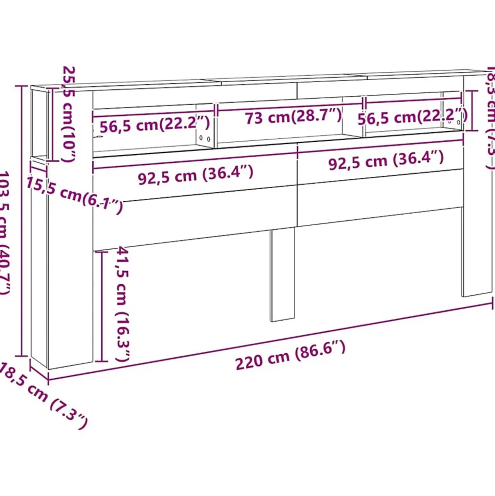 Tête de lit à LED chêne artisanal 220x18,5x103,5 cm vidaXL