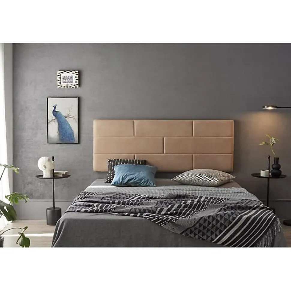 Tête de lit 160 Mur Brique Tissu Anti-Tache 162x57x5cm Camel Clair. ECCOX