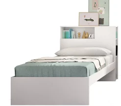 Tête de lit + structure de lit en bois coloris blanc - Longueur 218 x Profondeur 97,50 x Hauteur 95 cm
