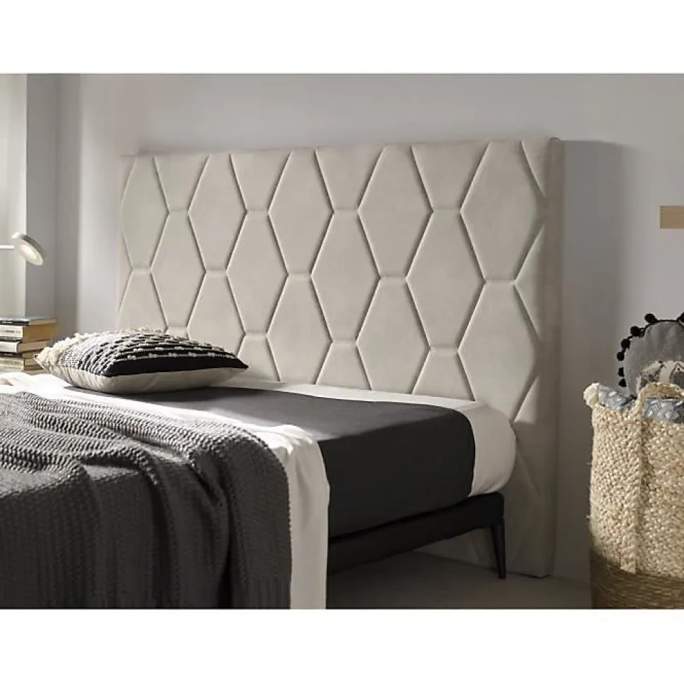 Tête de lit Agata en tissu gris blanc lit 80 115x115x8. ECCOX