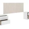 Tête de lit avec 2 tables de chevet coloris imitation lamelles, blanc - longueur 256 x profondeur 34 x hauteur 106 cm