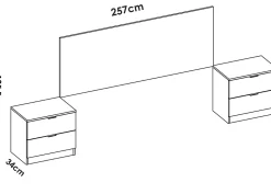 Tête de lit avec 2 tables de chevet coloris imitation lamelles, blanc - longueur 256 x profondeur 34 x hauteur 106 cm
