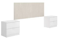 Tête de lit avec 2 tables de chevet coloris imitation lamelles, blanc - longueur 256 x profondeur 34 x hauteur 106 cm
