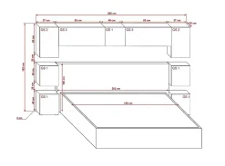 Tête de lit avec rangement Armoire - pont de lit PANAMA 13/HG/B/2-1C noir/noir brillant 280x182x35cm