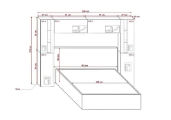 Tête de lit avec rangement Armoire - pont de lit PANAMA 8/21B/HG1-1A noir/noir brillant 256x184x35cm