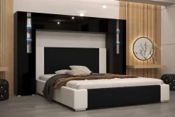 Tête de lit avec rangement Armoire - pont de lit PANAMA 8/21B/HG1-1A noir/noir brillant 256x184x35cm