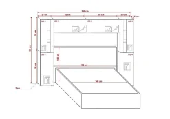 Tête de lit avec rangement Armoire - pont de lit PANAMA 8/21W/HG2-1B blanc/blanc brillant 240x184x35cm