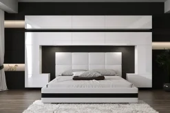 Tête de lit avec rangement Armoire - pont de lit PANAMA 5/HG/W/2-1C blanc/blanc brillant 300x214x35cm