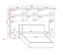 Tête de lit avec rangement Armoire - pont de lit PANAMA 5/HG/W/2-1C blanc/blanc brillant 300x214x35cm