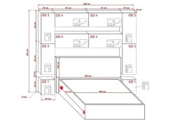 Tête de lit avec rangement Armoire - pont de lit PANAMA 4/HG/W/2-1A blanc/blanc brillant 256x223x35cm