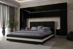 Tête de lit avec rangement Armoire - pont de lit PANAMA 7/HG/B/1-1A noir/noir brillant 323x213x35cm