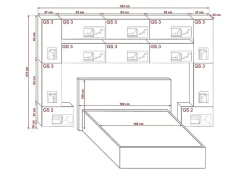 Tête de lit avec rangement Armoire - pont de lit PANAMA 7/HG/B/1-1A noir/noir brillant 323x213x35cm