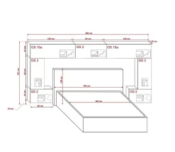 Tête de lit avec rangement Armoire - pont de lit PANAMA 6/21B/HG1-1C noir/noir brillant 300x167x35cm