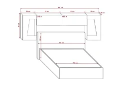 Tête de lit avec rangement Armoire - pont de lit PANAMA 10/HG/W/1-1A blanc/blanc brillant 282x91x35cm