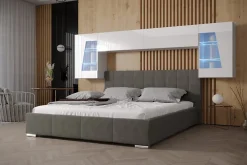 Tête de lit avec rangement Armoire - pont de lit PANAMA 10/HG/W/1-1A blanc/blanc brillant 282x91x35cm