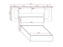 Tête de lit avec rangement Armoire - pont de lit PANAMA 9HG/W/2-1B blanc/blanc brillant 266x91x35cm