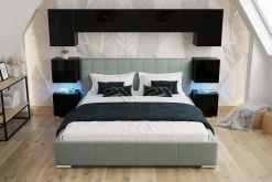 Tête de lit avec rangement Armoire - pont de lit PANAMA 13/HG/B/1-1A noir/noir brillant 256x182x35cm