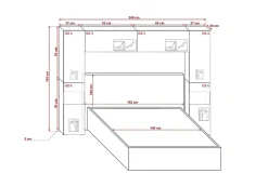 Tête de lit avec rangement Armoire - pont de lit PANAMA 12HG/W/2-1B blanc/blanc brillant 240x184x35cm