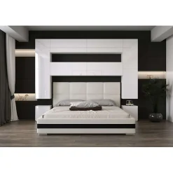 Tête de lit avec rangement Armoire - pont de lit PANAMA 4/HG/W/2-1B blanc/blanc brillant 240x223x35cm