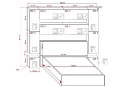 Tête de lit avec rangement Armoire - pont de lit PANAMA 4/HG/W/2-1B blanc/blanc brillant 240x223x35cm