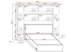 Tête de lit avec rangement Armoire - pont de lit PANAMA 4/M/W/3-1B blanc 240x223x35cm