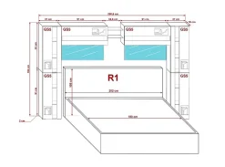 Tête de lit avec rangement Armoire - pont de lit PANAMA 14/HG/W/2-1C blanc/blanc brillant 290x184x35cm